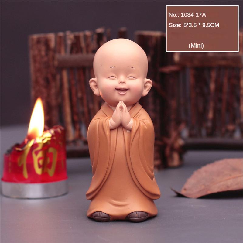 Cute Small Monk Status Figurines Religion Buddha Resin Crafts Desk Miniatures Ornaments Accessories Home Decor Car