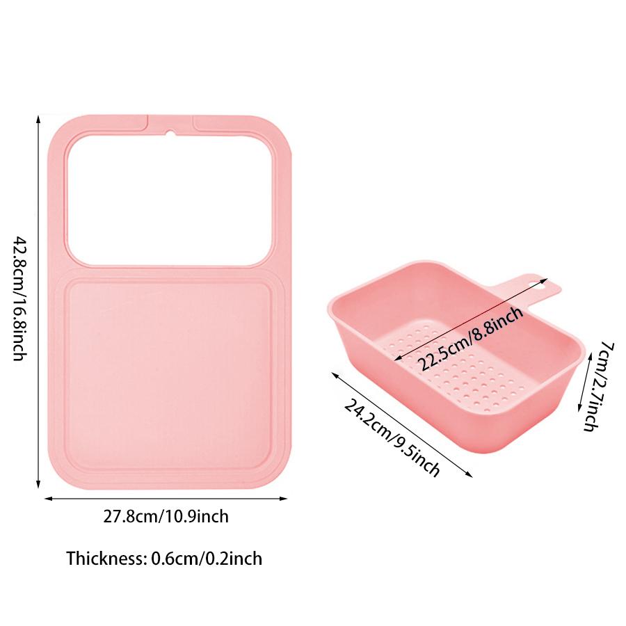 1PC Multi-functional Sink Cutting Board Kitchen Vegetable and Fruit Cutting Board 2-in-1 Removable Drain Basket Cutting Board
