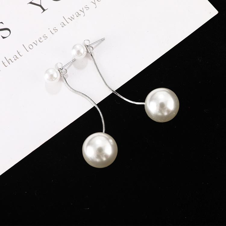 Women's Imitation Pearl Earrings New Elegant Chain Big Pearl Earrings Personality Wild Pendant Long Bride Wedding Earrings