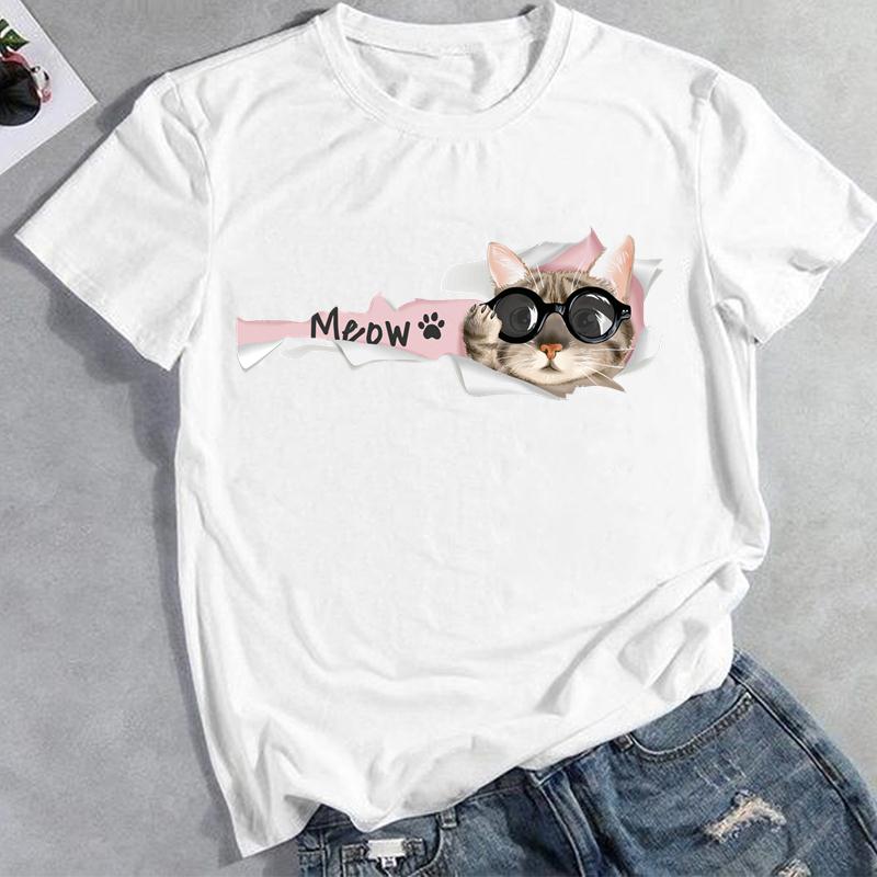 European sizes Lady Female Print Tee Summer Fashion 3D Cat Lovely Trend Graphic T-shirt Clothing Casual  Women Top Tshirt Short Sleeve