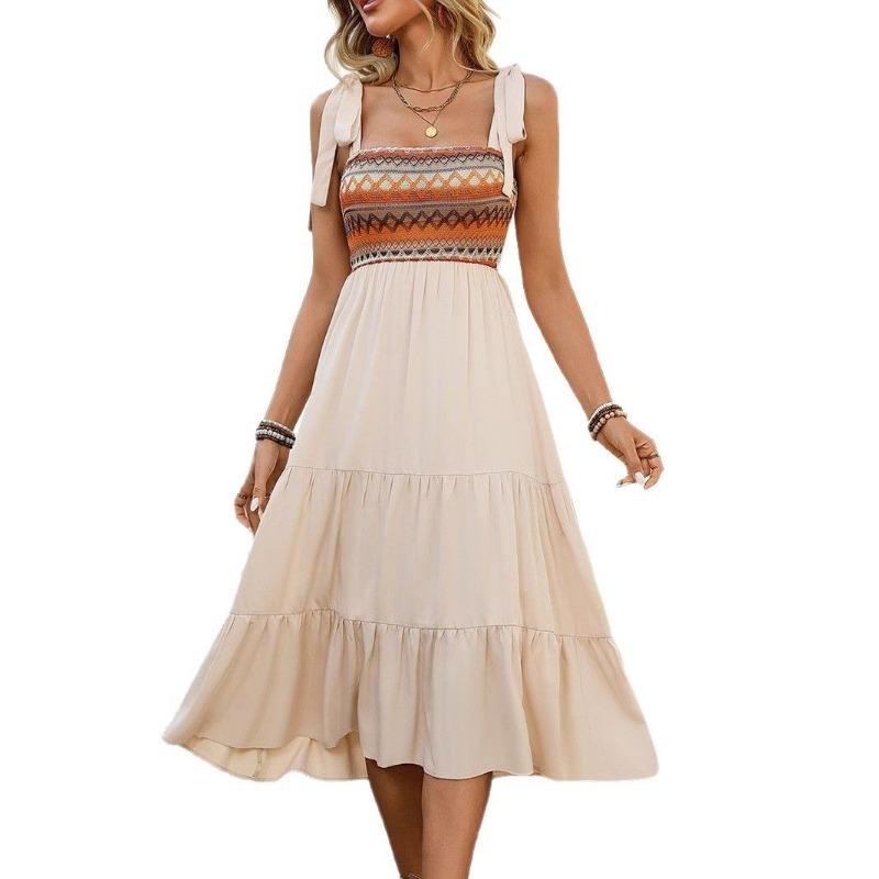 Rochie de vară pentru damă Rochie cu șireturi în mozaic stil etnic