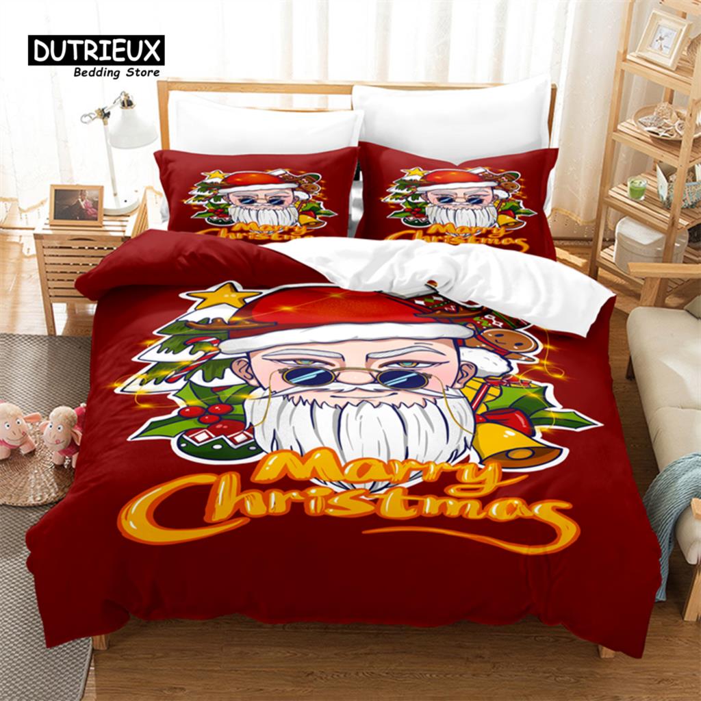 Father Christmas Bedding Set, 3Pcs Duvet Cover Set, Soft Comfortable Breathable Duvet Cover, For Bedroom Guest Room Decor