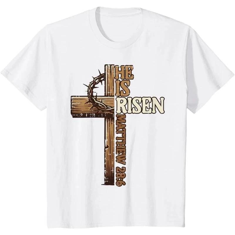 Cotton Short Sleeve T shirt Easter Cross He Is Risen Jesus Christian 4XL