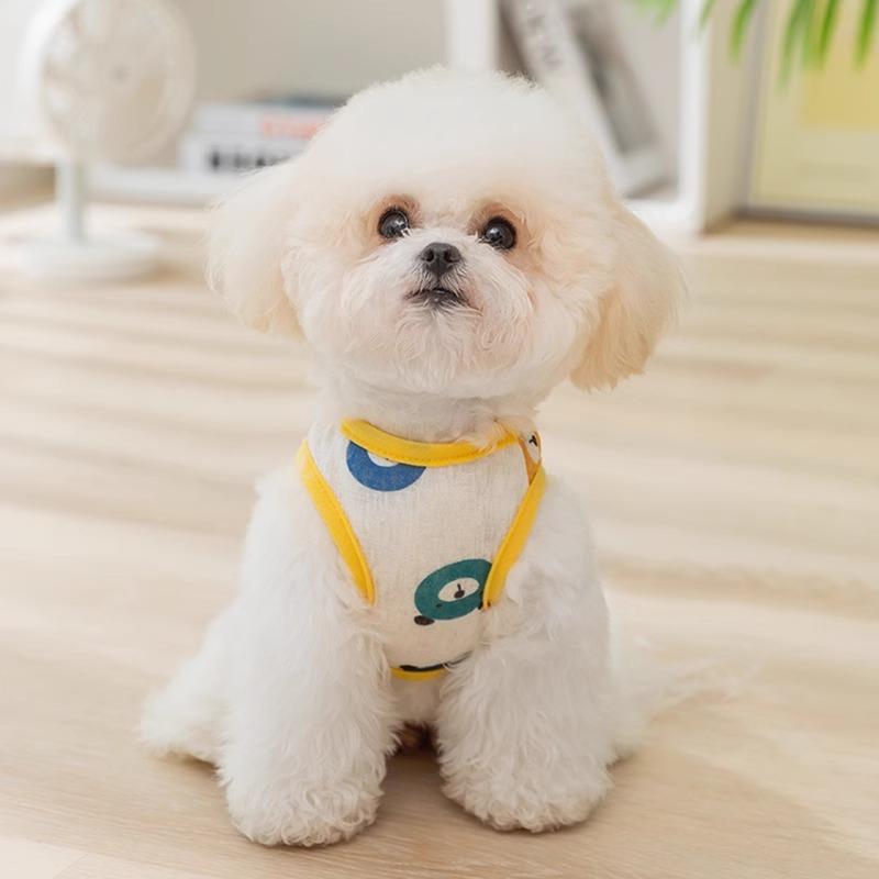 Cute Full-printed Mesh Spring and Summer Breathable Pet Traction Vest Small Dog Teddy Bear Cat Dog Clothes