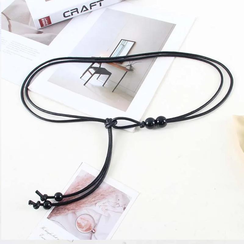 3Pcs/set Chinese Style Waist Rope Thin Belt For Women Leather Rope Beaded Dress Long Rope Knotted Waist Chain Waistband NEW