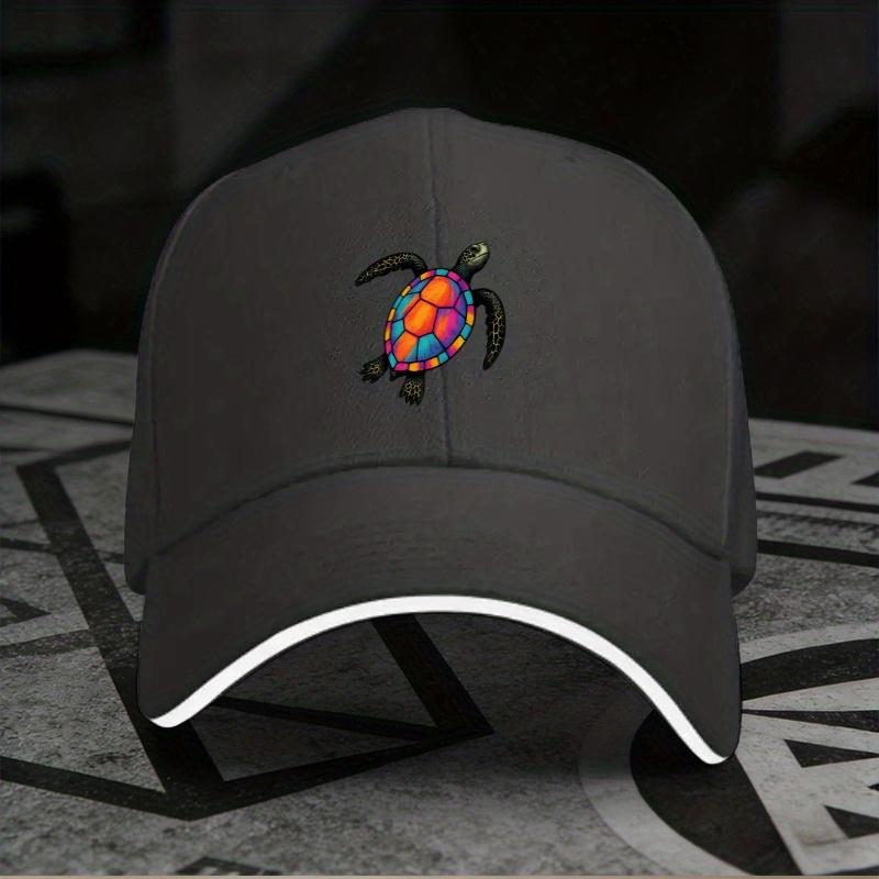 New 1pc, Adjustable Sandwich Baseball Cap with "Colorful Turtle" Print, Lightweight Printed Women's Hat, "Beach" Men's Trendy Ca