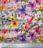 Soimoi Japan Crepe Satin Fabric Flower & Leaves Watercolor Decor Fabric Printed metre 42 Inch