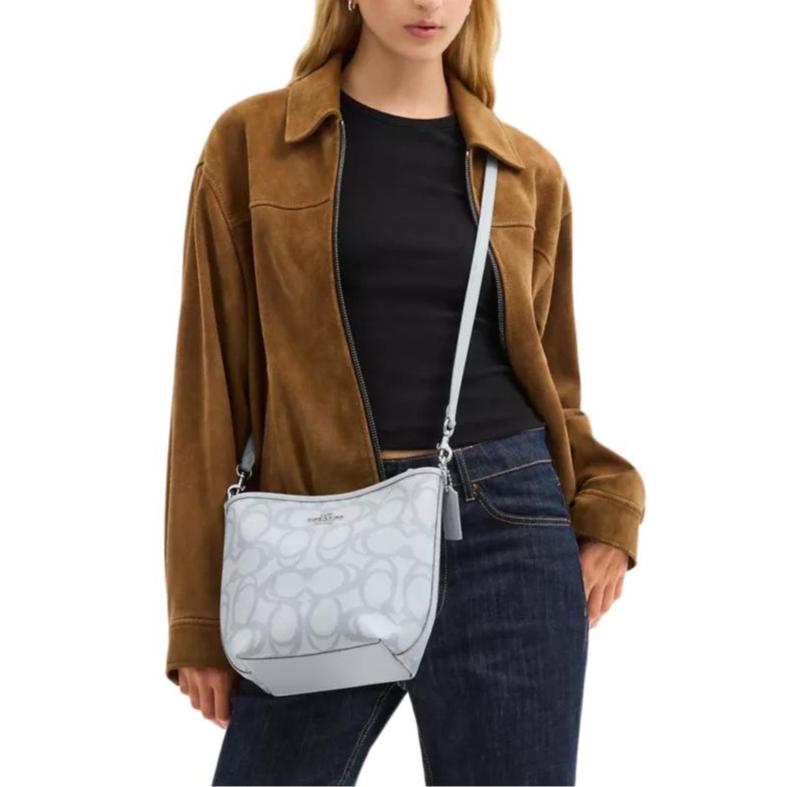 Coach City Bucket 17 Silver Metal Logo Removable Shoulder Strap Coated Canvas Bucket Bag Women Bags Ice-Blue CBH90-SVNB9