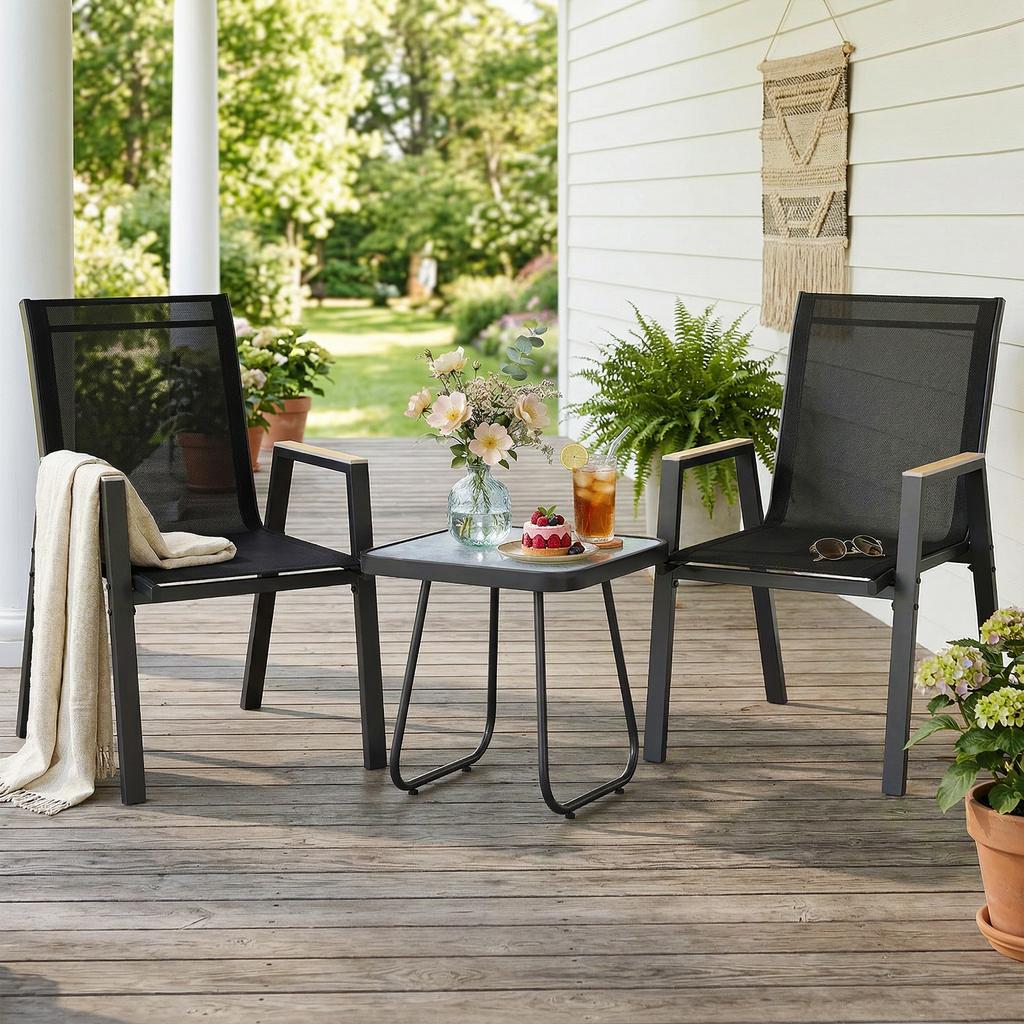 3-Piece Outdoor Bistro Set, Small Table with Adjustable Feet