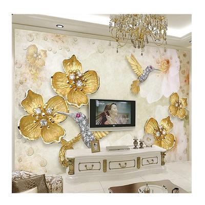 Europäischer Stil 3D Stereo Blumenmalerei Tapete Wohnzimmer TV Sofa Wandbild Luxuriöse Heimdekoration