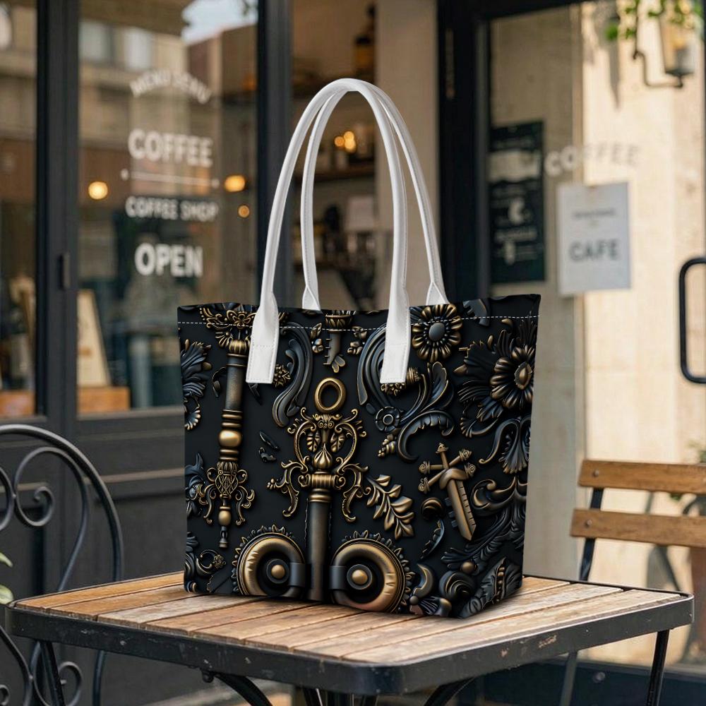Vintage Dark Pattern Shoulder Tote Bag for Daily Use