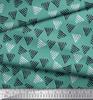 Soimoi Blue Japan Crepe Satin Fabric Triangle Block Print Fabric by the Yard 42 Inch
