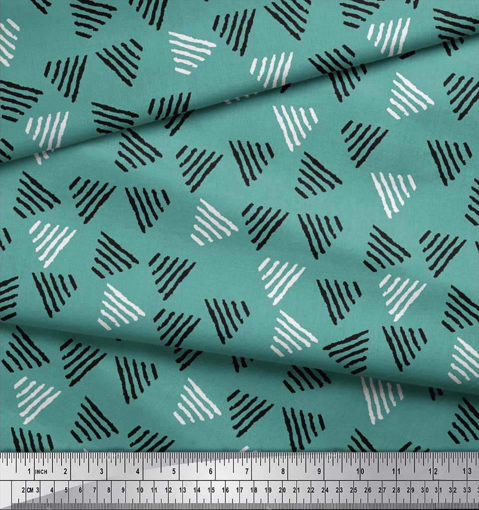 Soimoi Blue Japan Crepe Satin Fabric Triangle Block Print Fabric by the Yard 42 Inch