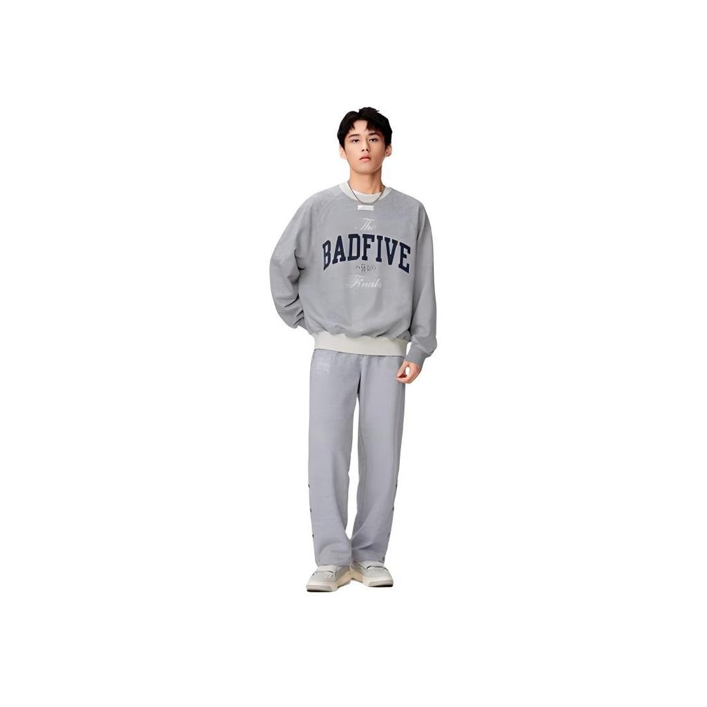 Li Ning Badfive Series Chinese Character Print Solid Color Cotton Crew Neck Pullover Long Sleeve Sweatshirt Unisex sweatshirt Gray AWDSG19-2