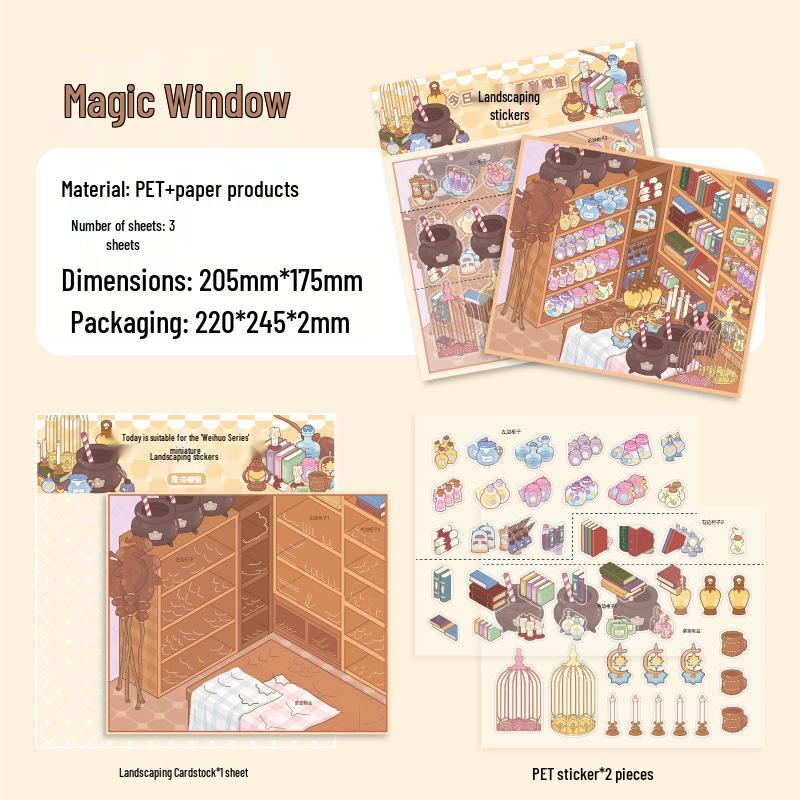 Paper-like Miniature Landscape PET Stickers – Large Size, 3 Sheets for Journal Decoration