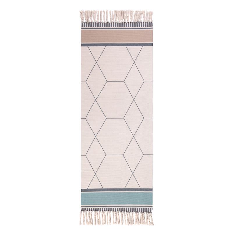 Hand Woven Cotton and Linen Tassel Floor Mat Bedroom Entrance Bedside Geometric Carpet Bathroom Floor Mat
