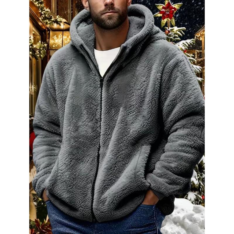 Men's Zipper Jacket Solid Color Zipper Hat Casual Autumn Winter Clothing