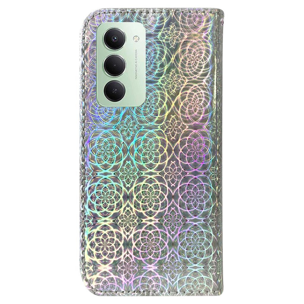 Pro Xiaomi Redmi 15 4G (EU) (171 mm) Stojánek Pouzdro Oslnivý Květ Kožený Kryt na Telefon s Poutkem na Zápěstí