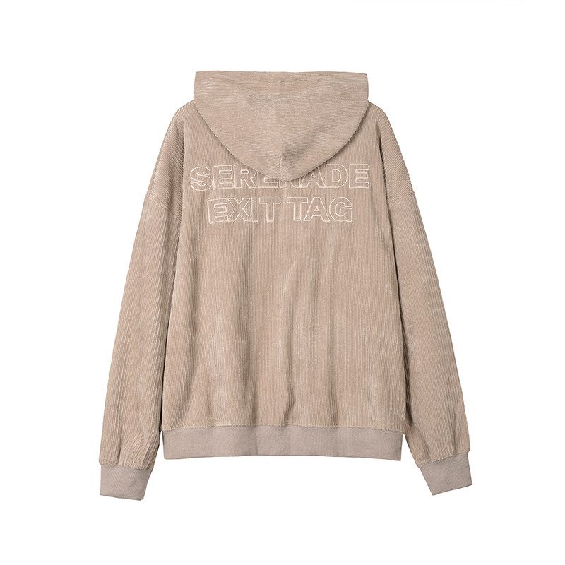 

Black of Exit American Retro Corduroy Ribbed Hooded Sweatshirt for Men and Women, National Trendy Brand, Lazy Style Hoodie Khaki XL