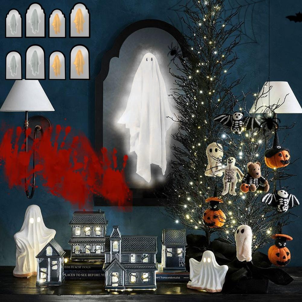 Halloween Ghost Mirror Night Light Halloween Spooky Scary Ghosts Table Mirror LED Ghost Hologram Mirror Decorations