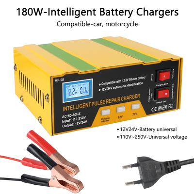 Car Battery Chargers Intelligent Pulse Repairing Charge Device 12V/24V 180W Automotive Battery Trickle Maintainer