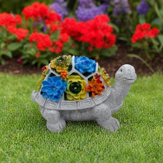 Yousheng Solar Turtle Statue Light, Garden Resin Turtle Succulents Sculpture Solar Light, Outdoor Waterproof Solar Yard Light for Patio Lawn