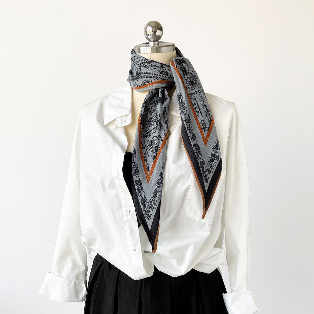 Rhombus small silk scarf French retro printed herringbone scarf fashion headscarf wholesale retro scarf 115