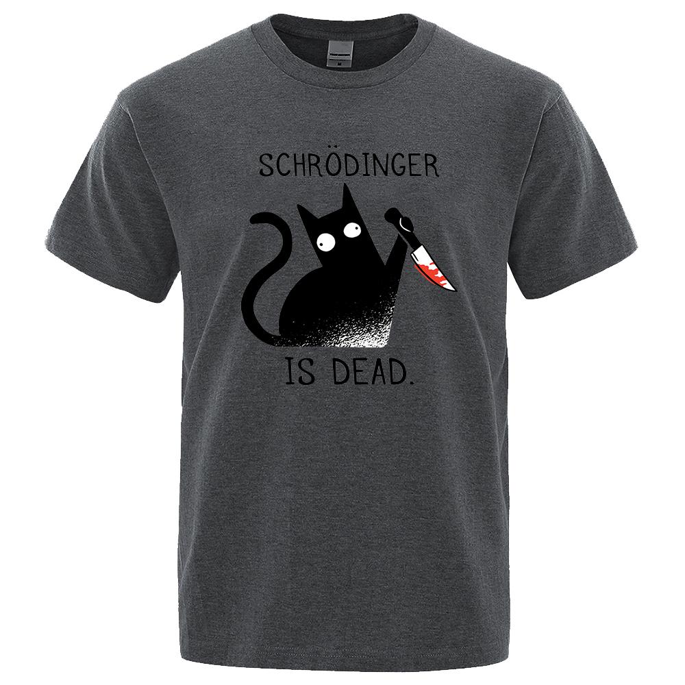 Schrodinger Is Dead Black Cat Tshirts Male Fashion 100% Cotton T-Shirt Hip Hop Loose Tee Clothes Casual Fashion Casual Tops Mens