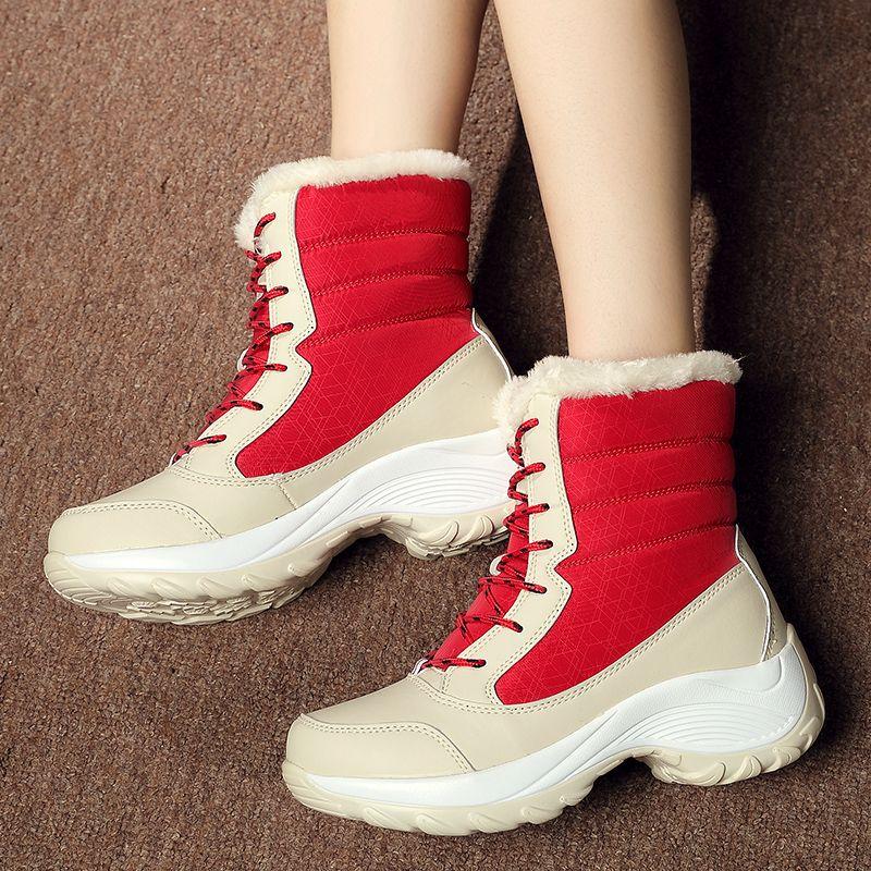 Winter Fleece-lined with Laces Chunky Waterproof High-top Ladies Shoes Chic and Elegant Trend 2025 Padded Hot Women's Snow Boots