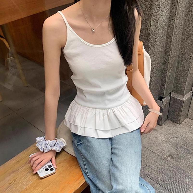 Pure homemade light ballet lace hem sling vest women's summer new single wear stacked inside beautiful back