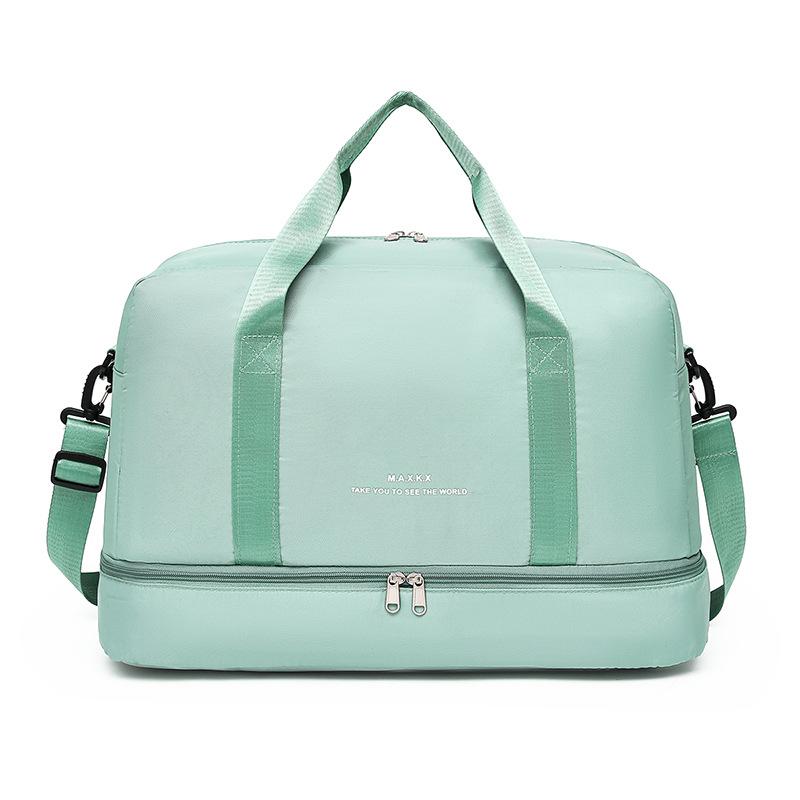 

Dry and wet separation casual versatile solid color fitness bag going to play large capacity travel bag can be set with tie rod belt shoe compartment зелений