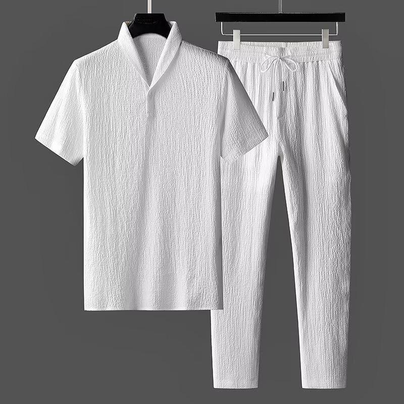 Men's Summer High-End Sporty Fashion Two-Piece Set: Lightweight Short Sleeve and Pants