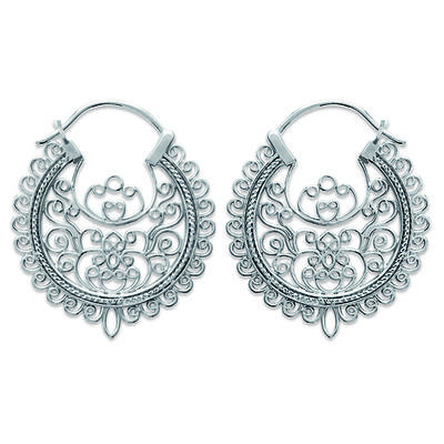 [R3626] - Silver 'Tarentaise De Savoie' Creole Earrings (rhodium) - 30 Mm