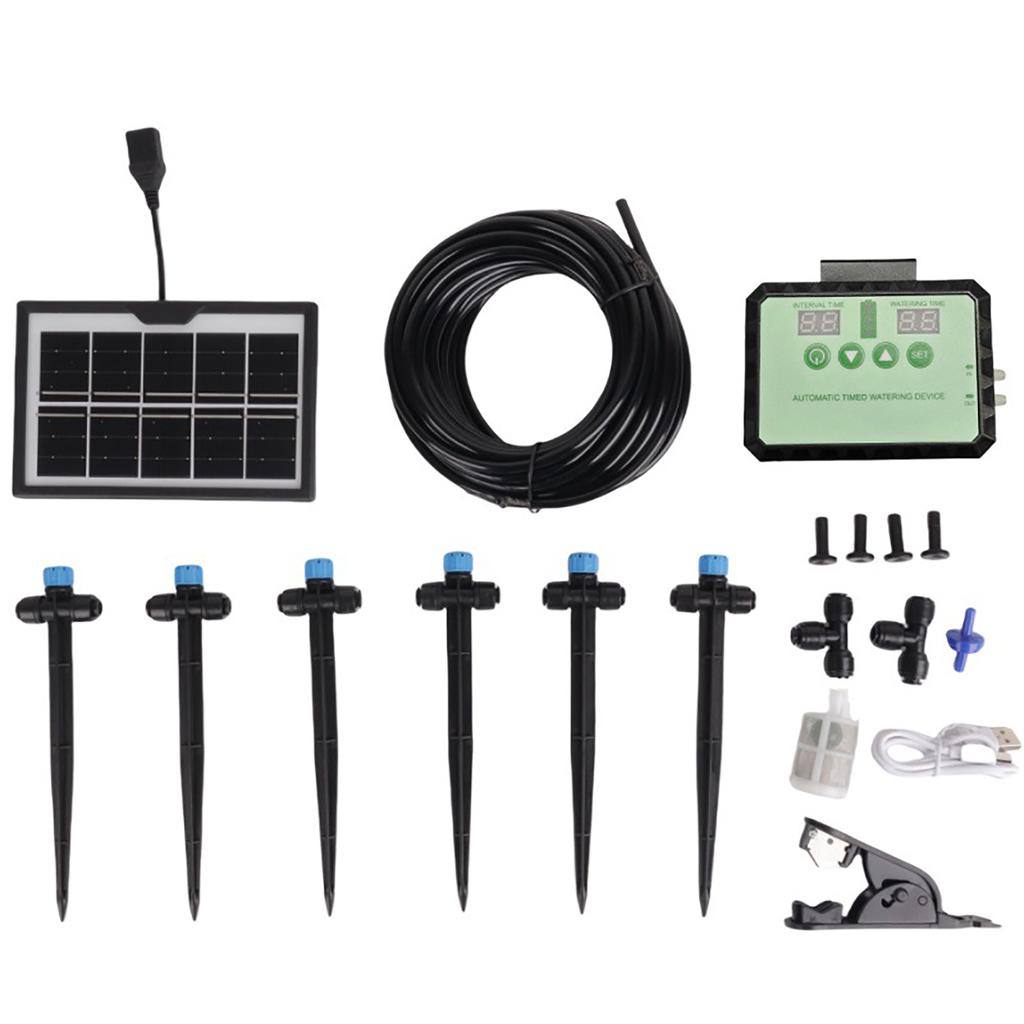 Solar   Automatisches Tropfbewässerungssystem für Pflanzen Innen Außen Garten mit Timer Regenwassersammler   Düse   Kit
