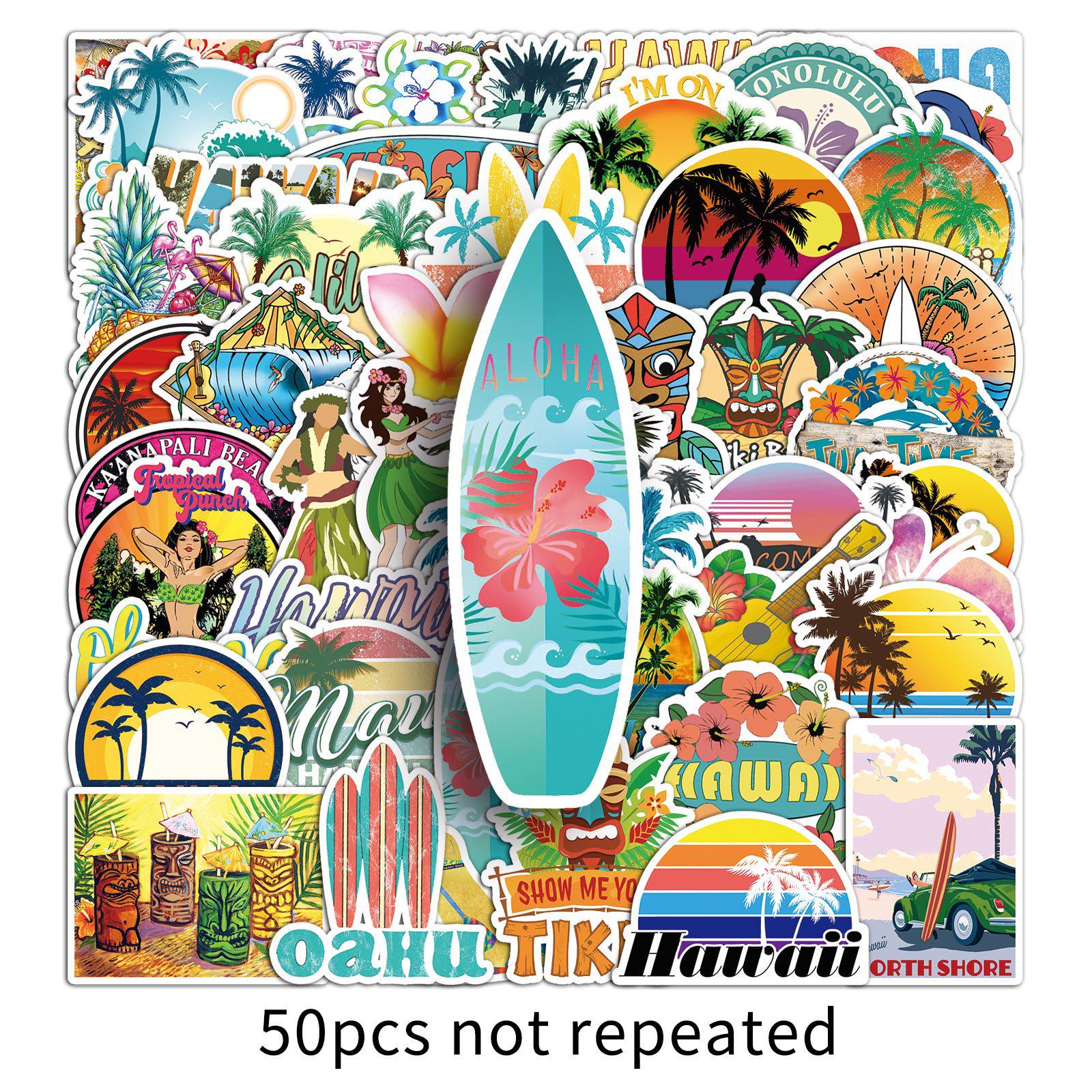 50 Cartoon Hawaii Travel Scenery Stickers for DIY Decoration