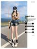 Women's Retro Distressed High-Waisted Denim Shorts - American Ins Style, Stretchy A-Line Bodycon Hot Pants
