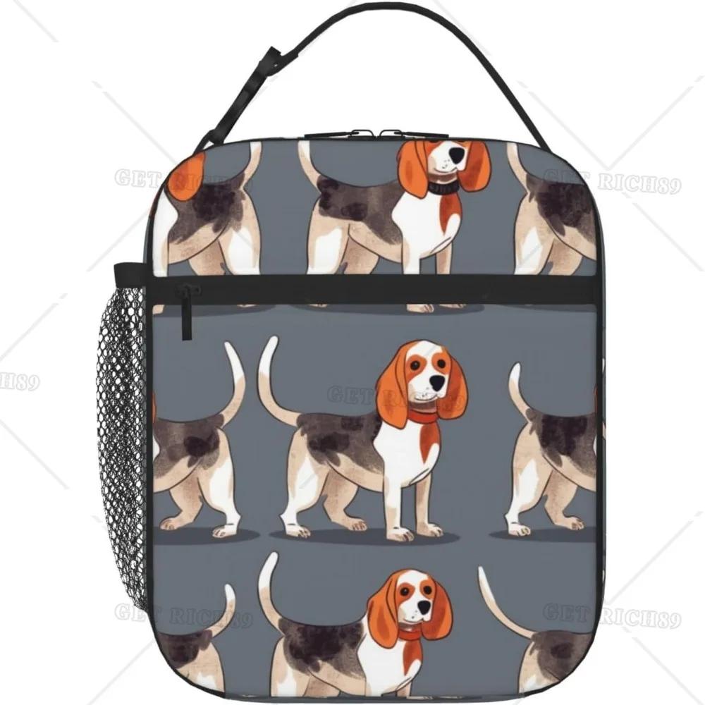 Beagle Patterns Print Lunch Bag for Women/Men/kids Work School Trip Portable Handheld Thickened Insulated Lunch Box with Pocket