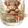350ML Hand-painted Highland Cow Glass, Highland Cattle Coffee Mug with Handle, Heat-Resistant Tea Milk Water Drinking Cup
