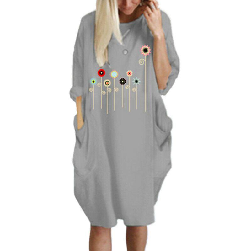 Women Dress Pullover Stylish Loose Fit Short Sleeve Casual Dress With Pocket