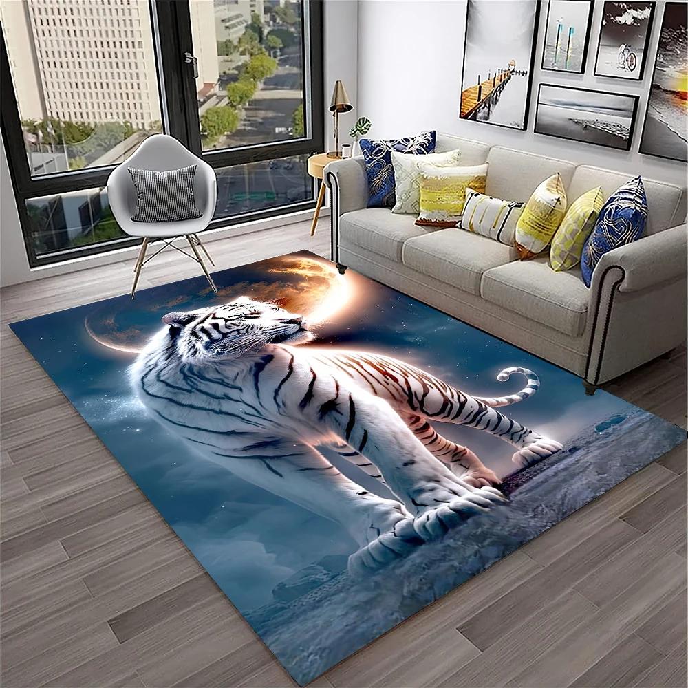 Tappeto Animale Tigre dei Sogni 3D Cartoon per Casa Soggiorno Camera da Letto Divano Zerbino Decorazione, Tappeto per Area Giochi Bambini Tappetino Antiscivolo