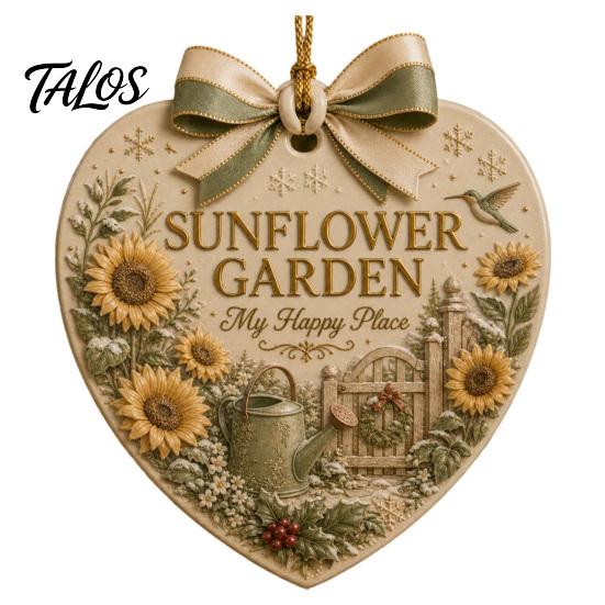 Seasonal Decorative Hanging Pieces Heart Shape Christmas Ornament, Sunflower/Lavender/Wildflower Garden Acrylic Decoration, Gift for Celebration Xmas