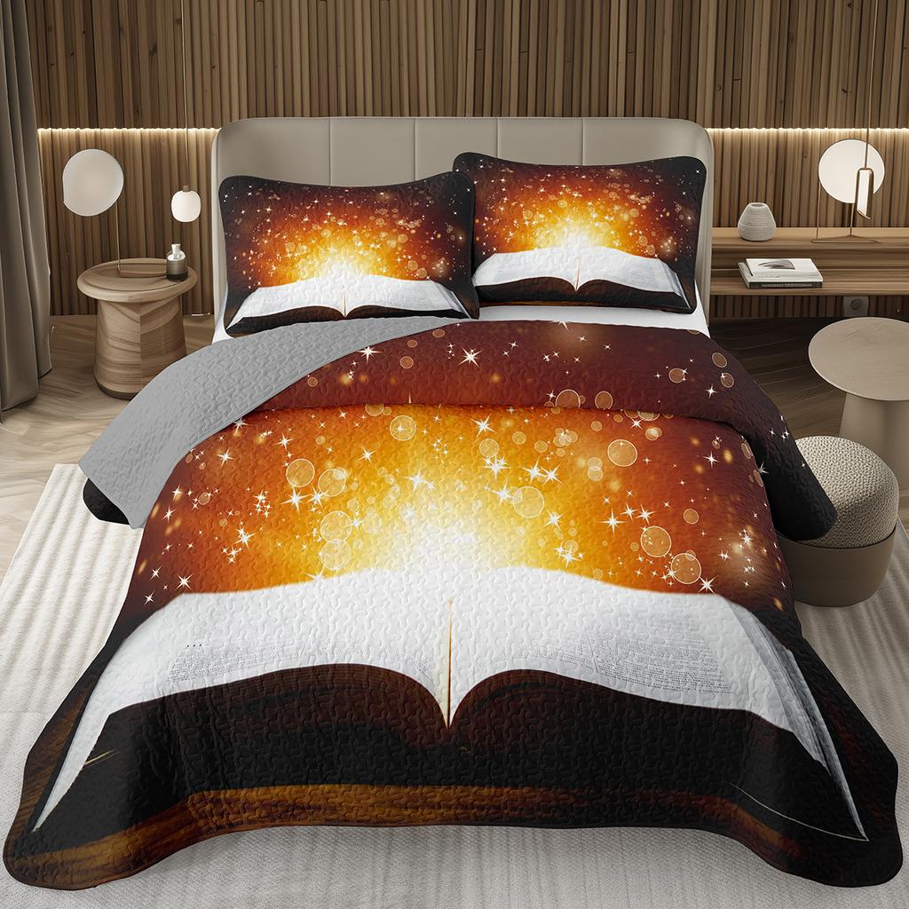 Magic Book Bedspreads Retro Books Quilted Coverlet Full Queen Bedding Set for Girls Youth Teens Child Soft Reversible Quilt Set