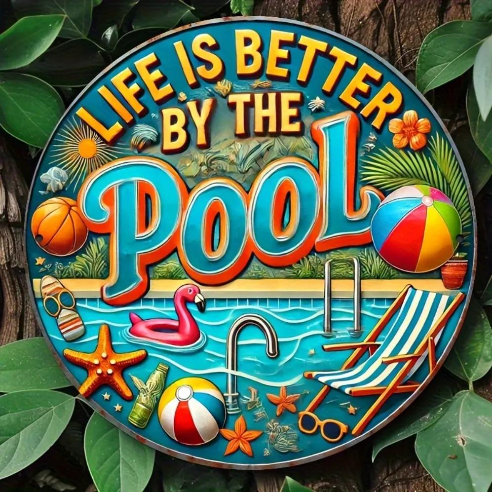 

Metal Wall Art Sign Edge Life Beach Ball Decor Kitchen Pool Party 20x20 білий
