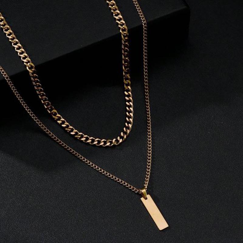 Vnox Gestapelde 2-delige Heren Kettingen, Geometrische Staaf Hanger met Doosketting Cubaanse Ketting Touwketting Kettingen, Klassieke Choker