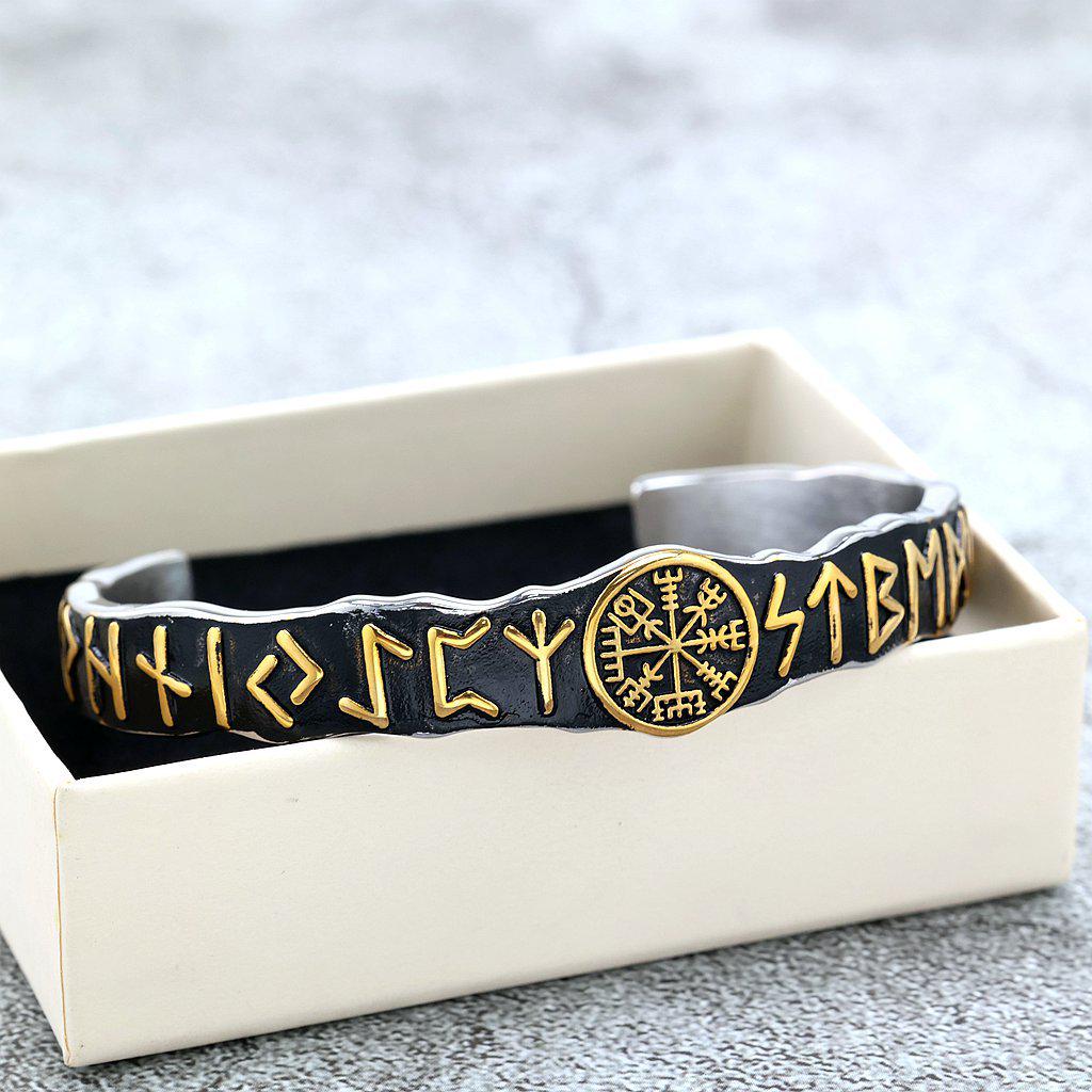 Nordic Viking Stainless Steel Rune Cuff Bracelet