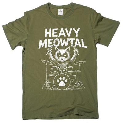 Men's Heavy Meowtal T-Shirt Funny Musician Cat Tee Music Band Drummer Tee-shirt