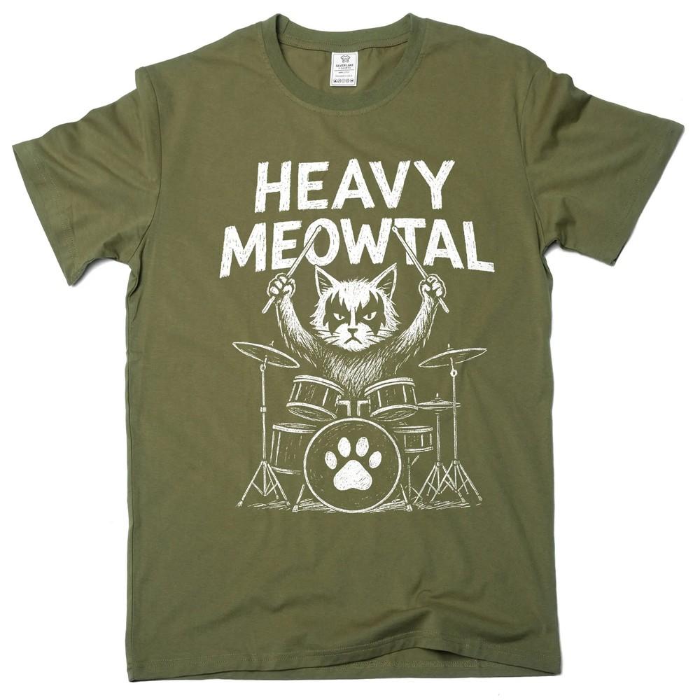 

Men s Heavy Meowtal T-Shirt Funny Musician Cat Tee music band drummer tee-shirt S