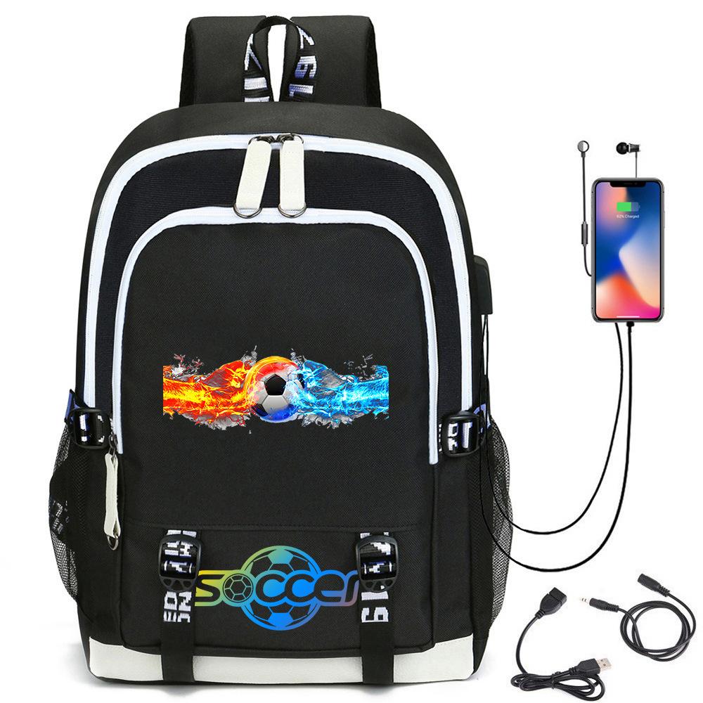 Football Star Printed Schoolbag Backpack Usb Charging Student Backpack Computer Bag