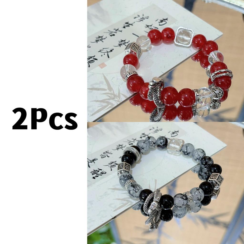 1/2/4 Pièces Bracelet Perlé Style Chinois Dragon Pixiu Pour Femmes Hommes Bijoux Accessoires Tempérament Vintage Cadeaux pour Couple