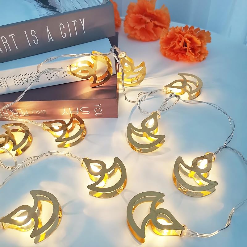 ElodieAu 10ft Multi Color Diwali String Lights, 20 Led Fairy Diya Curtain Light, Window String Lights for Diwali, for Diwali Wedding Party Indoor